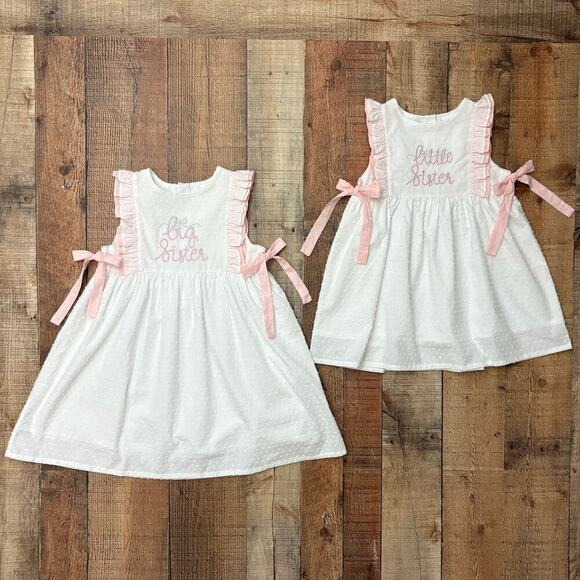 Stitchy Fish Big Sister Dress White Pink Ruffle Bow Girls Multiple Sizes Avail. - Picture 6 of 8